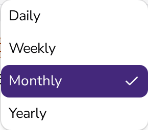 Choosing the schedule frequency in Apollo: daily, weekly, monthly or yearly, with an interval