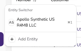Open company switcher listing companies with an add-company button