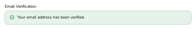 Email address field and email verification status with a resend button