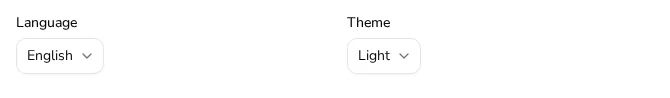 Language and Theme dropdown fields side by side on the user settings page