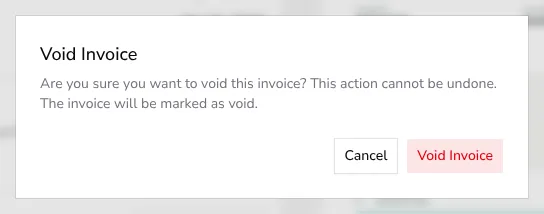 Void confirmation dialog warning that the action cannot be undone