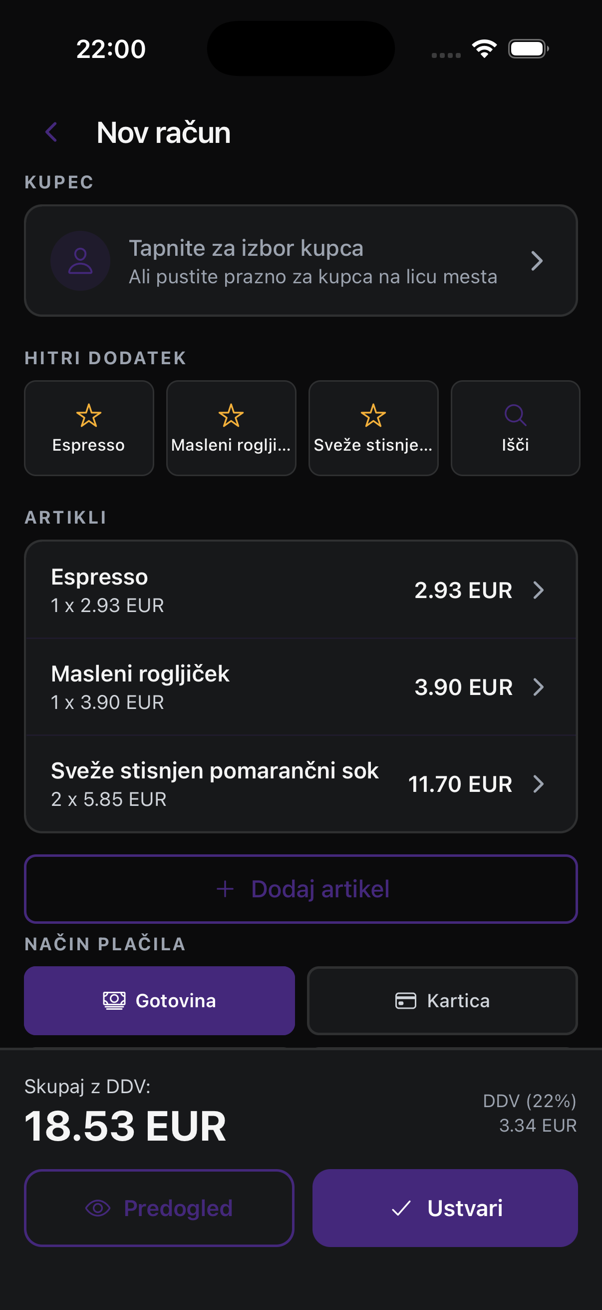 Apollo mobilna aplikacija — izdaja računa