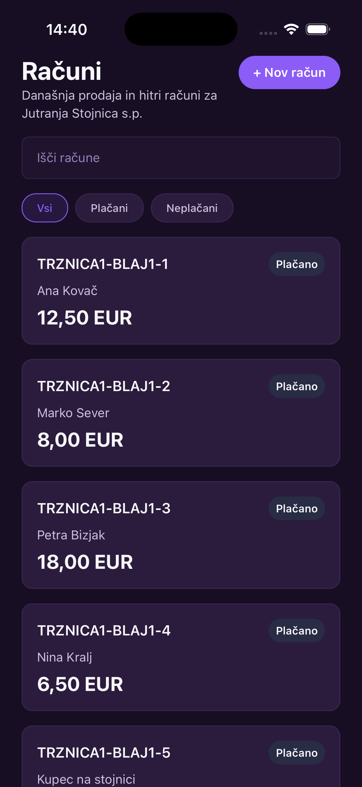 Apollo mobilna aplikacija — nadzorna plošča