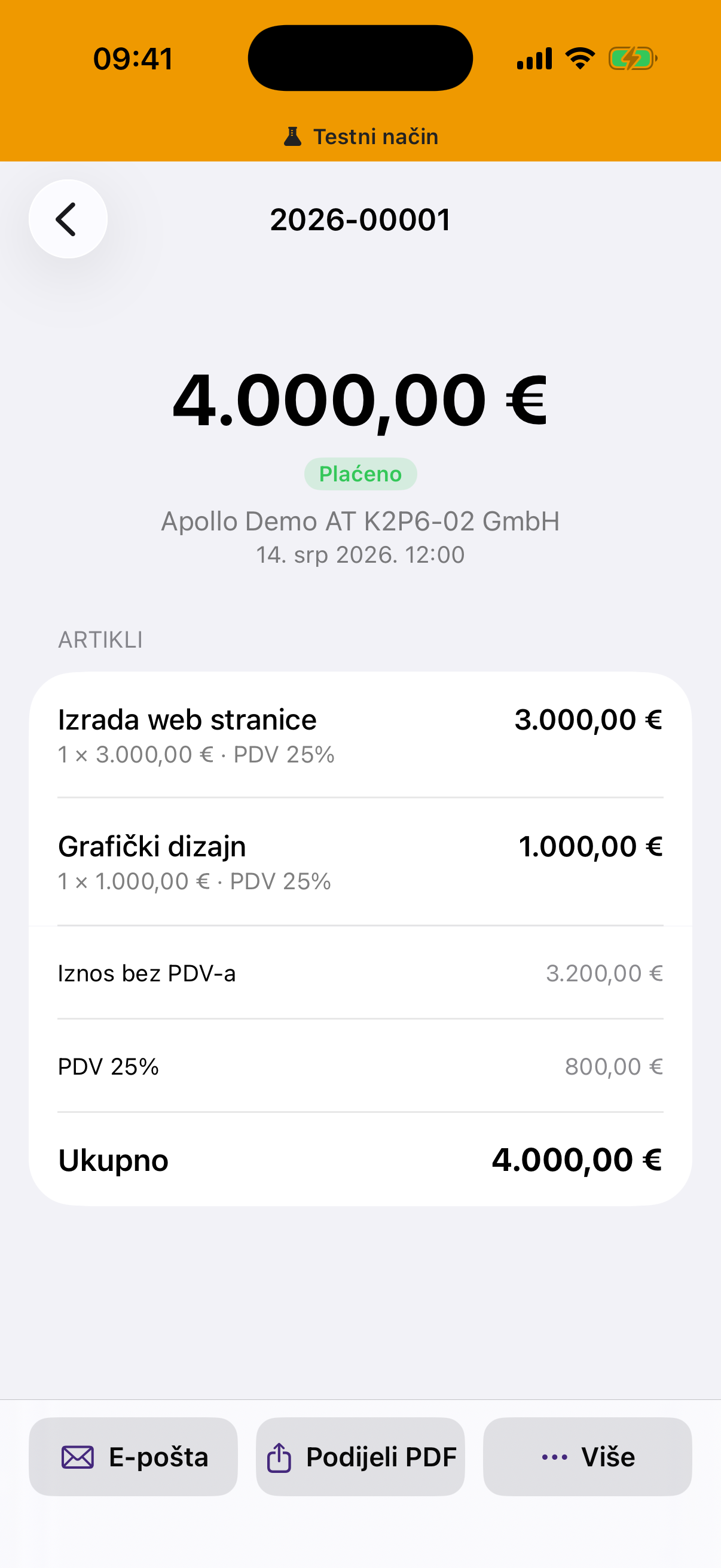 Issued invoice detail in the native Apollo iOS app