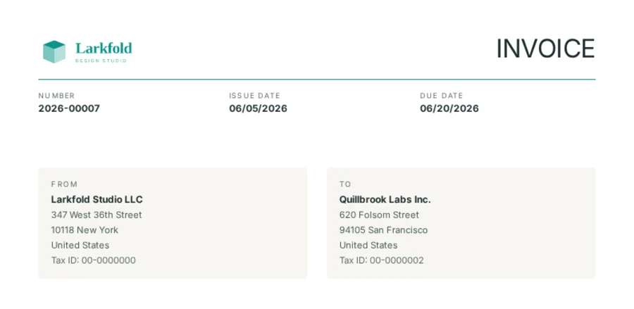The same invoice template with another company's logo and colour
