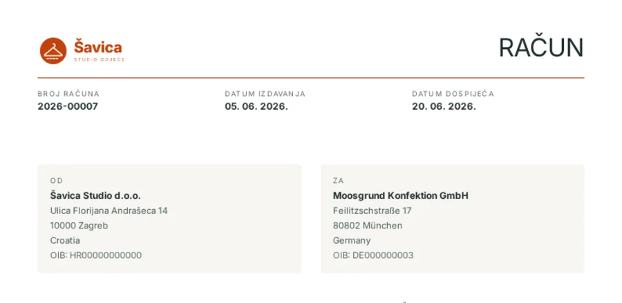 The same invoice template with another company's logo and colour